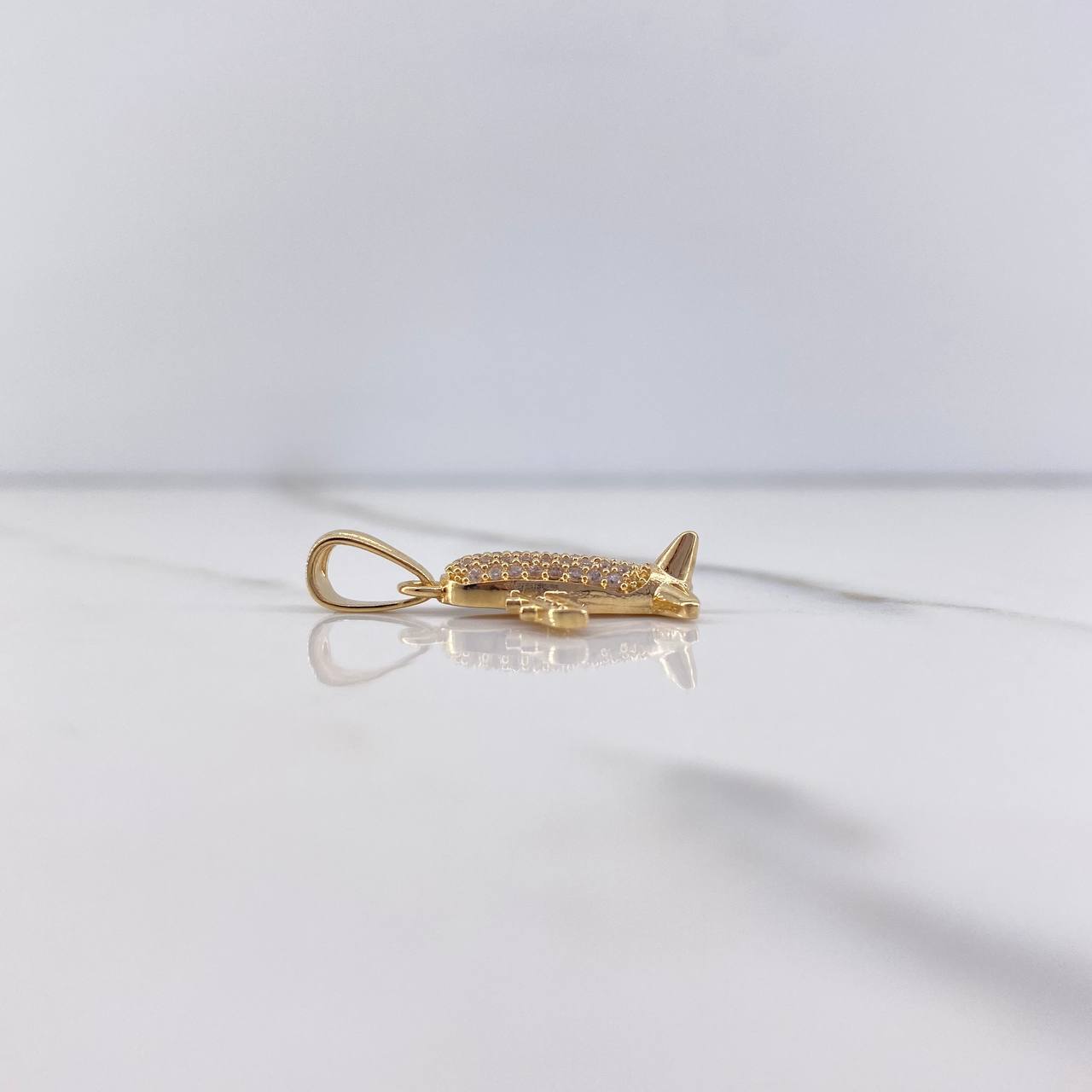 Pendant Airplane 2.5gr / 2.5cm / White Zircons Yellow Gold &