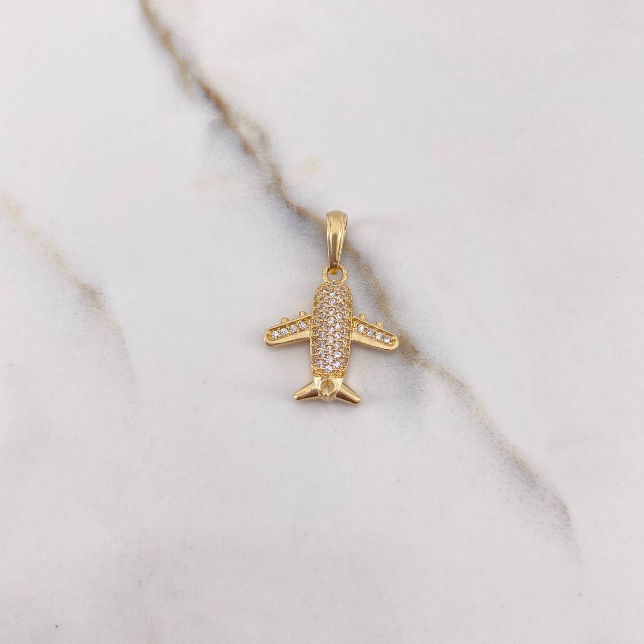 Pendant Airplane 2.5gr / 2.5cm / White Zircons Yellow Gold &