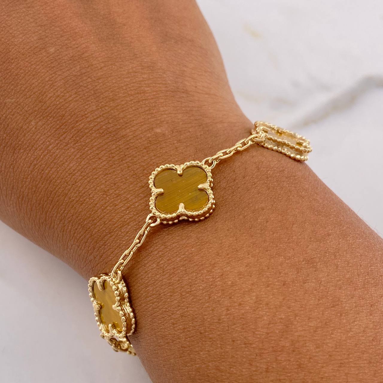 Classic Link Bracelet 12.75gr / 17cm / 2mm Tiger Eye Yellow Gold  &