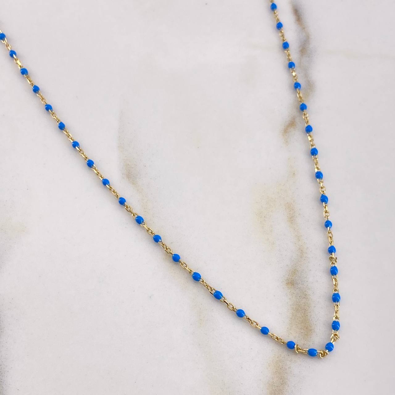 Cadena Aro Seguido 1.75gr / 45cm / 1mm Bolas Azules Oro Amarillo +3 18K &