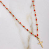 Classic Link Chain Cross 1.95gr / 45cm / 1mm Beads Yellow Gold +3 18K &