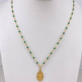 Classic Link Chain Virgen Milagrosa 2.6gr / 45cm / 1mm Beads Green Yellow Gold +3 18K &