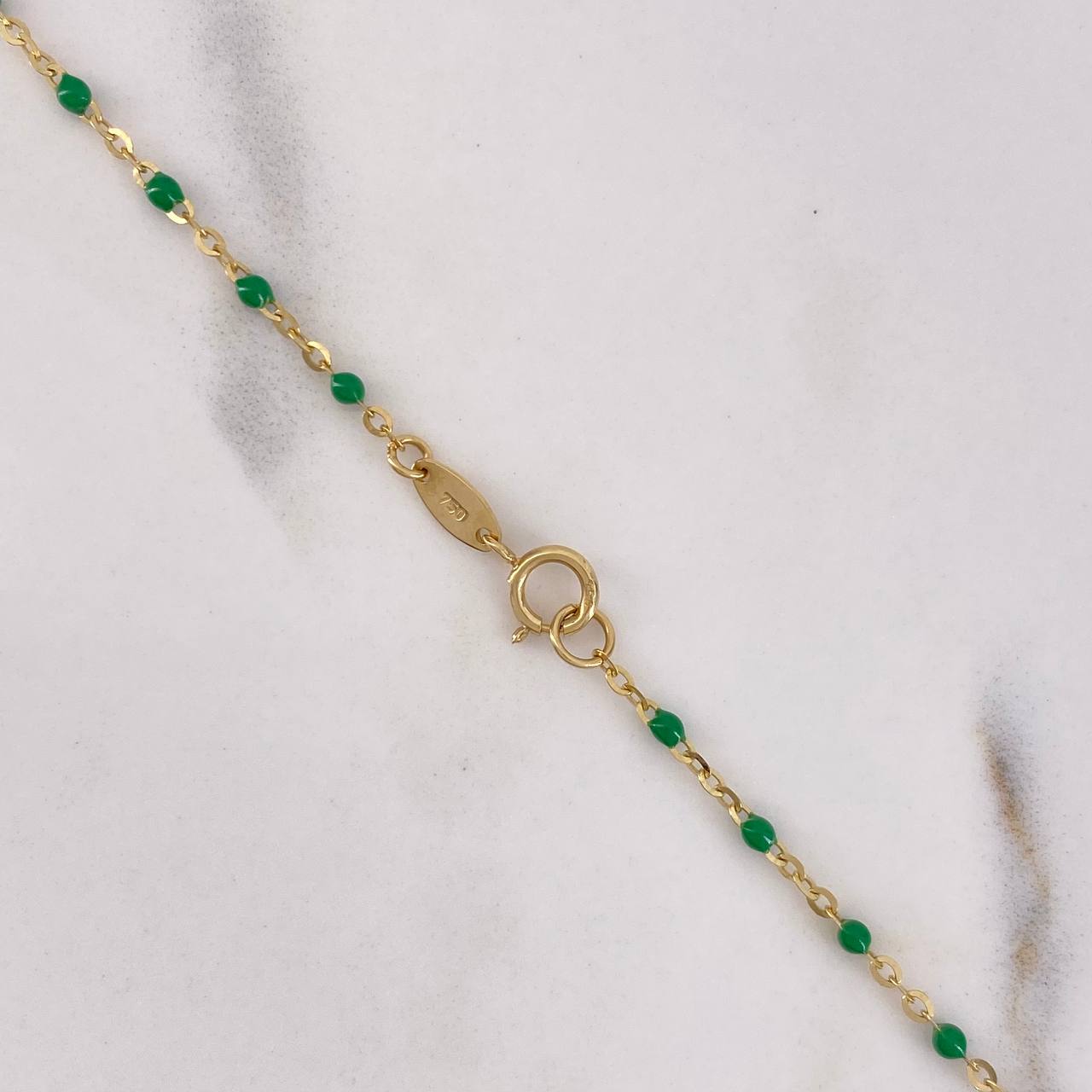 Classic Link Chain Virgen Milagrosa 2.6gr / 45cm / 1mm Beads Green Yellow Gold +3 18K &