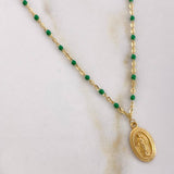 Classic Link Chain Virgen Milagrosa 2.6gr / 45cm / 1mm Beads Green Yellow Gold +3 18K &