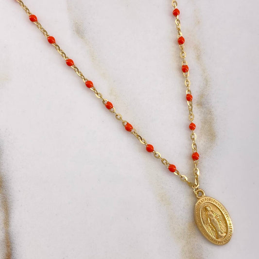 Cadena Aro Seguido Virgen Milagrosa 2.8gr / 50cm / 1mm Bolas Naranjas Oro Amarillo +3 18K &