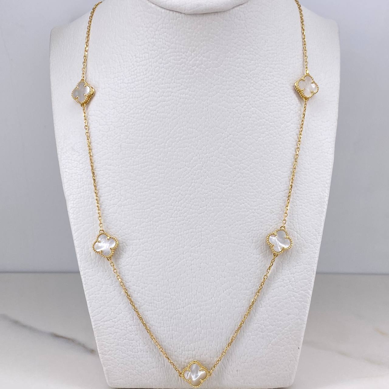 Cadena Aro Seguido Trebol 6.8gr / 45cm / 1mm Nacar Blanco Oro Amarillo +4 18K &