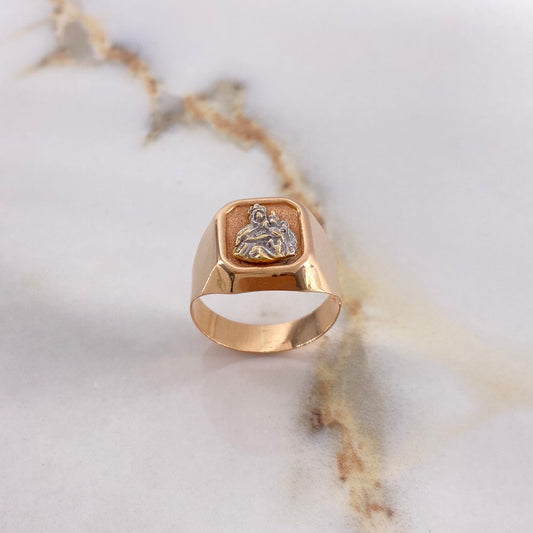 Virgin del Carmen Signet Ring 3.9gr / Size 9 1/4 / Two-tone White and Rose Gold $