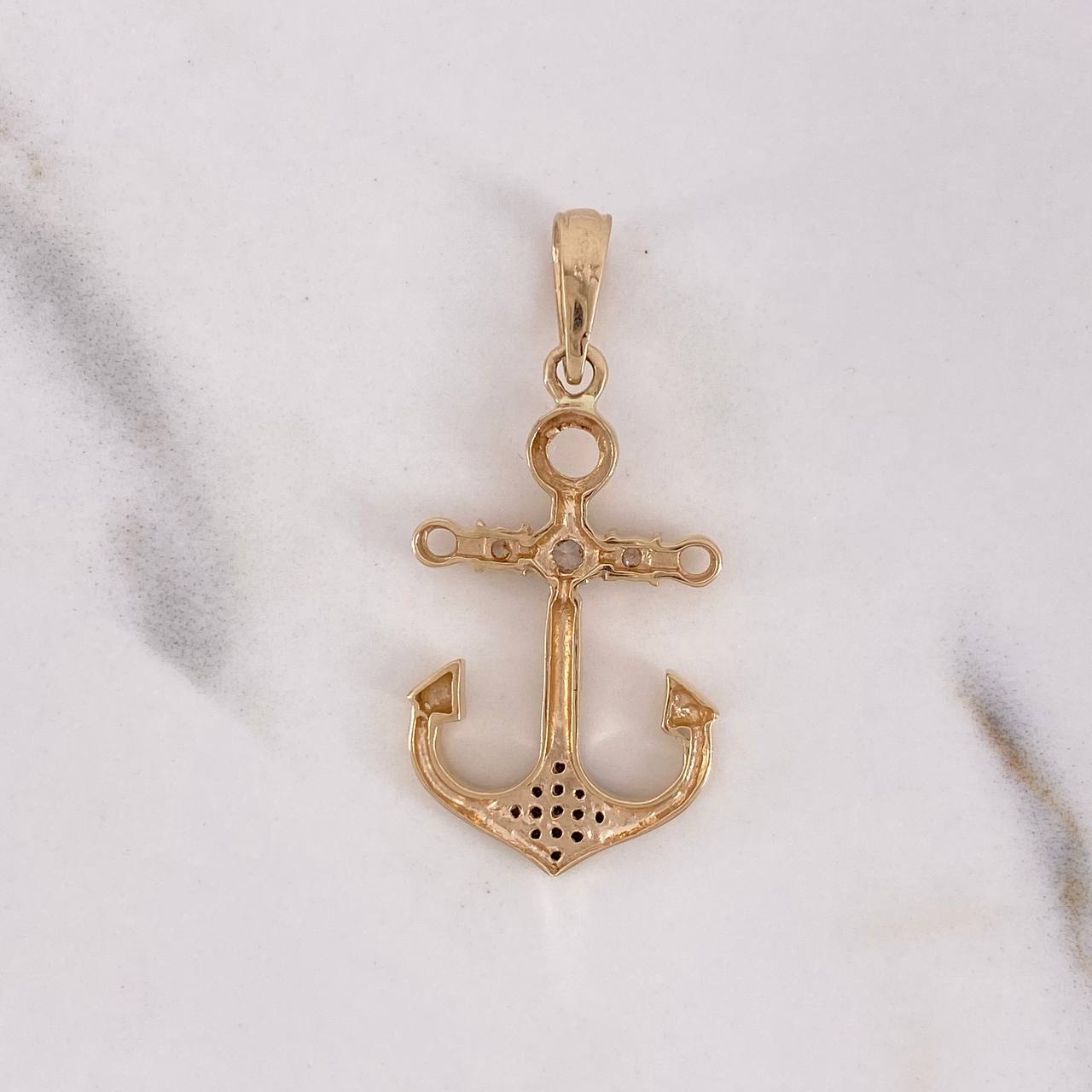 Pendant Anchor 3.5gr / 3.7cm / White Black Zircons 18K Yellow Gold $