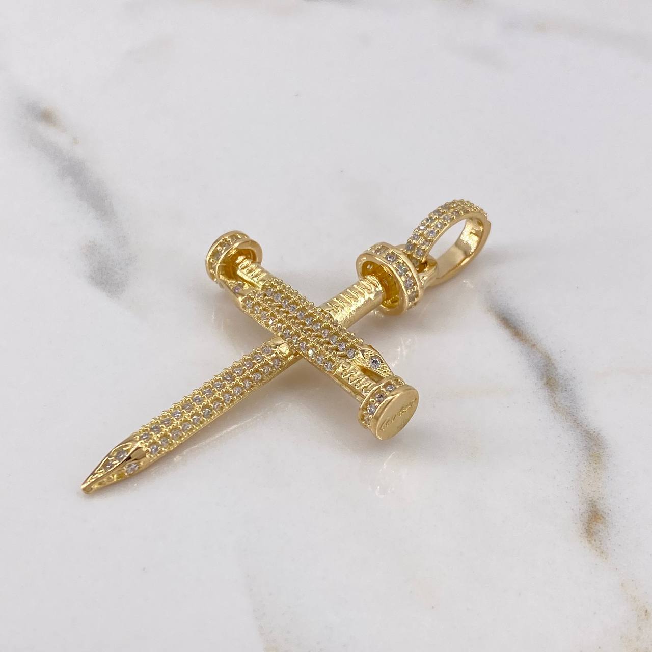 Pendant Nail Cross 8.65gr / 5.4cm / White Zircons 18K Yellow Gold $