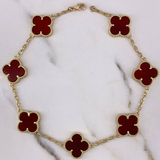 Ankle bracelet Classic Link Clover 21.7gr / 28.5cm / 2.2mm Red Amber 18K Yellow Gold $