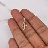 Pendant Letter F 0.8gr / 1.7cm / White Zirconia Two-tone Yellow and White Gold 18K $