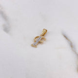Pendant Letter F 0.75gr / 1.7cm / White Zirconia Two-tone Yellow and White Gold 18K $