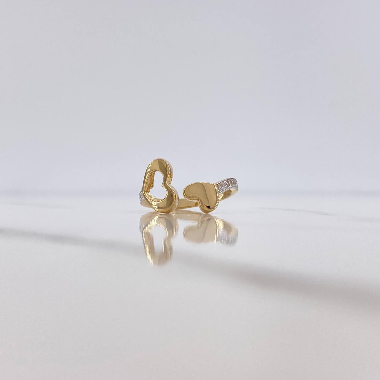 Heart Hug Ring 2.05gr / Size 5 3/4 / White Zircons Two 18K Yellow and White Gold $