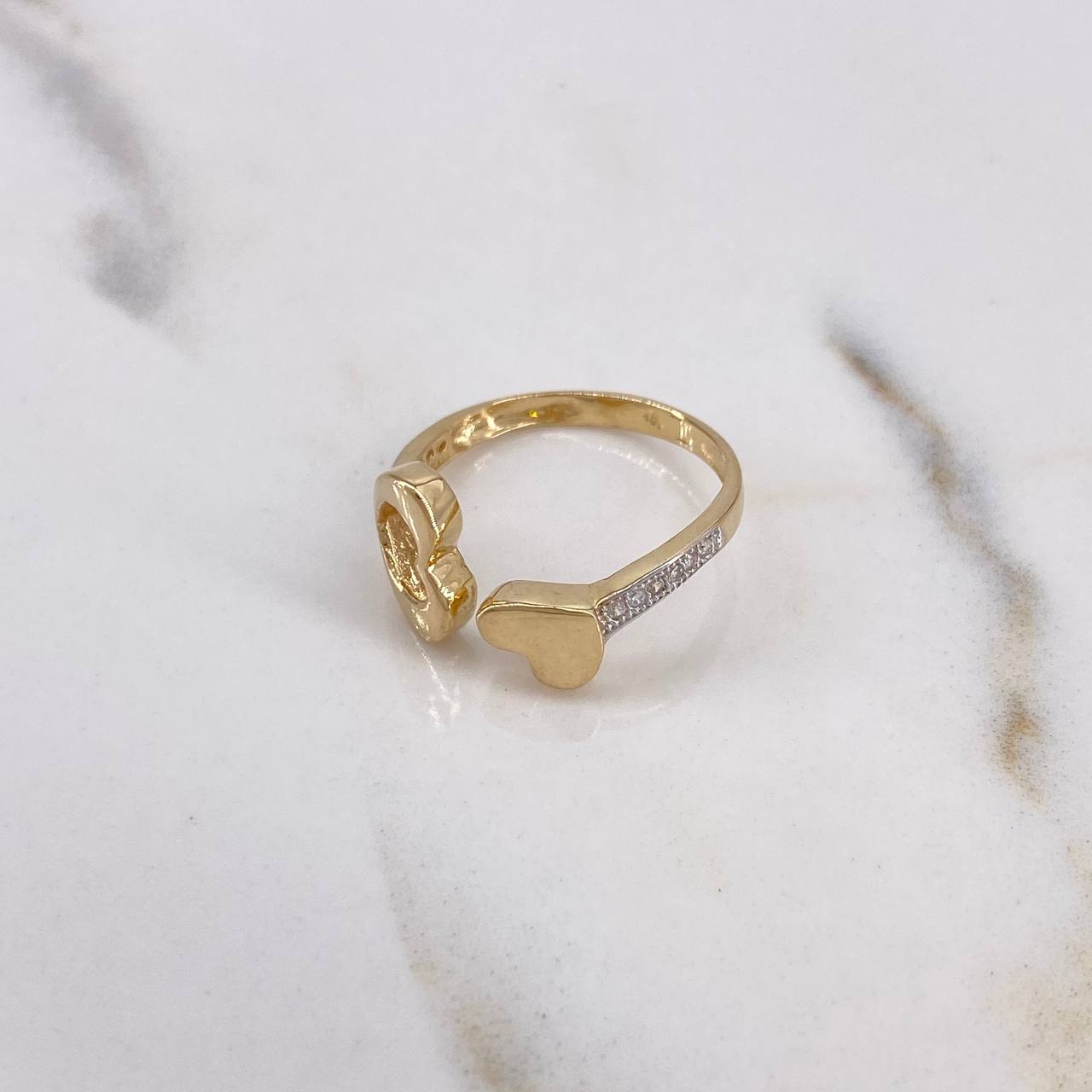 Heart Hug Ring 2.05gr / Size 5 3/4 / White Zircons Two 18K Yellow and White Gold $