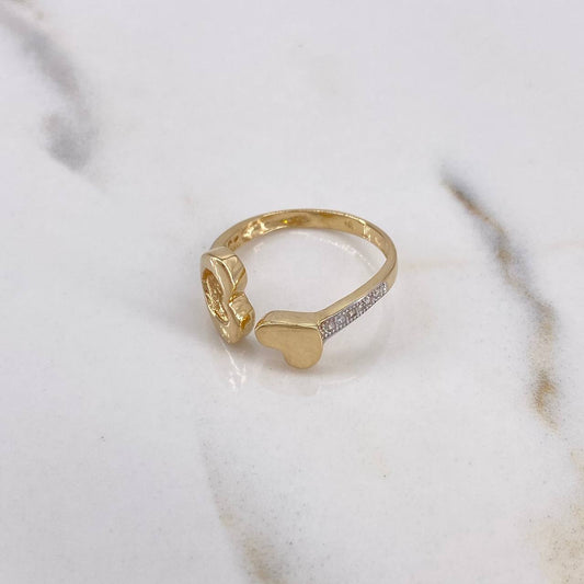 Heart Hug Ring 2.05gr / Size 5 3/4 / White Zircons Two 18K Yellow and White Gold $