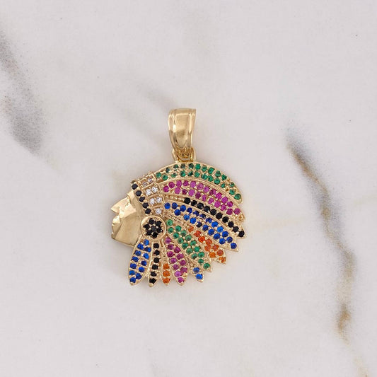 Pendant Indian 4.9gr / 1.3cm / Colored Zircons 18K Yellow Gold $