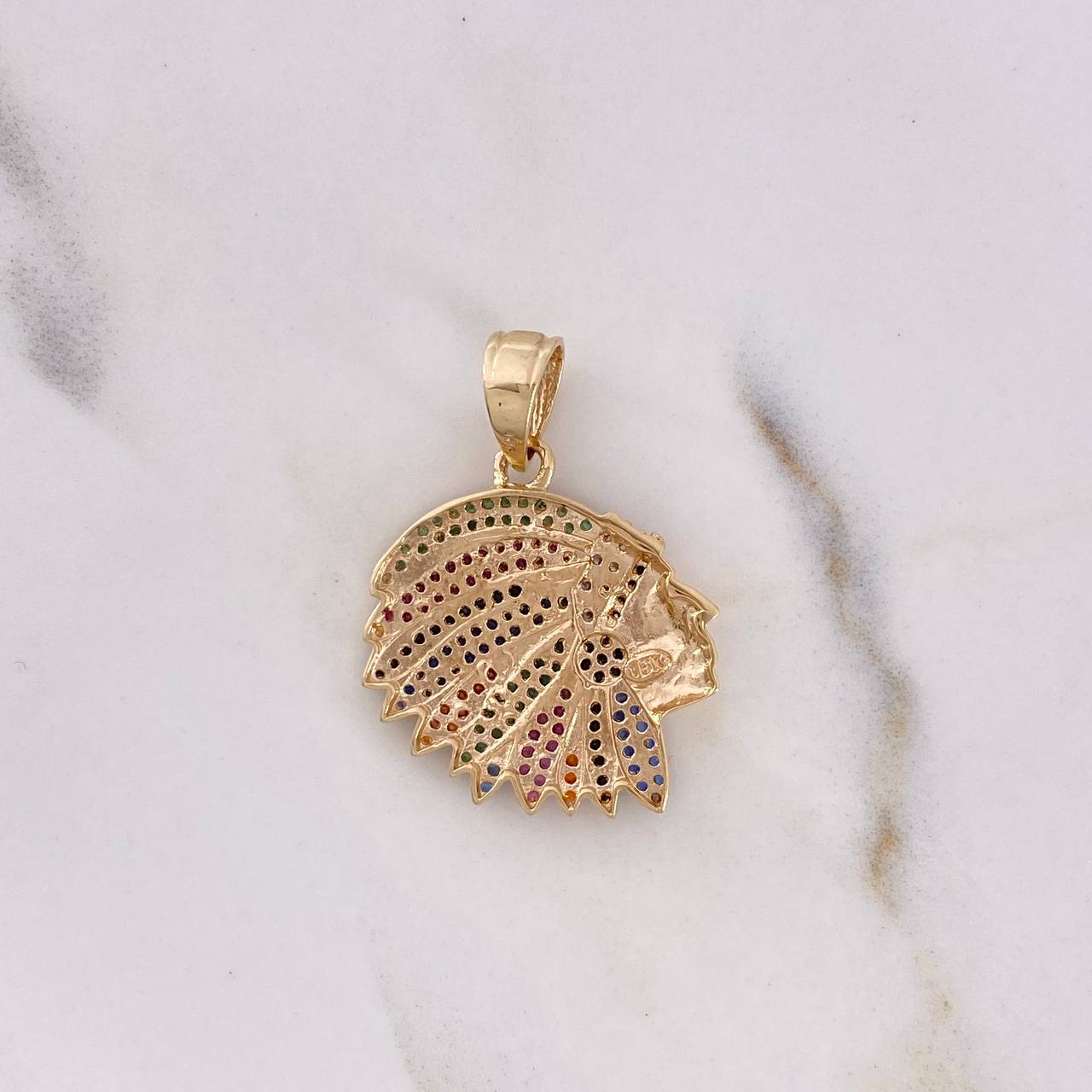 Pendant Indian 4.9gr / 1.3cm / Colored Zircons 18K Yellow Gold $