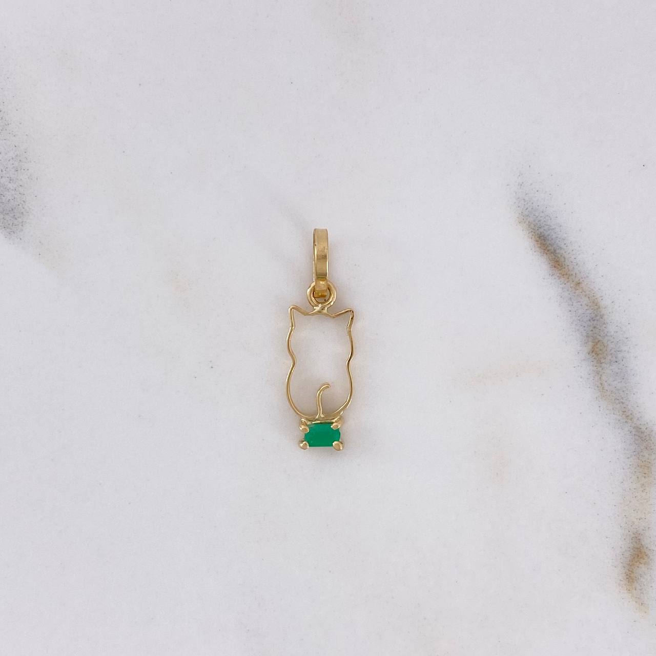 Dije Gato 0.35gr / 1.9cm / Esmeralda 8pts Oro Amarillo 18K (Joya) $
