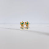 Stud Earrings Flower 1gr / Emerald 12pts 18K Yellow Gold (Jewel) $