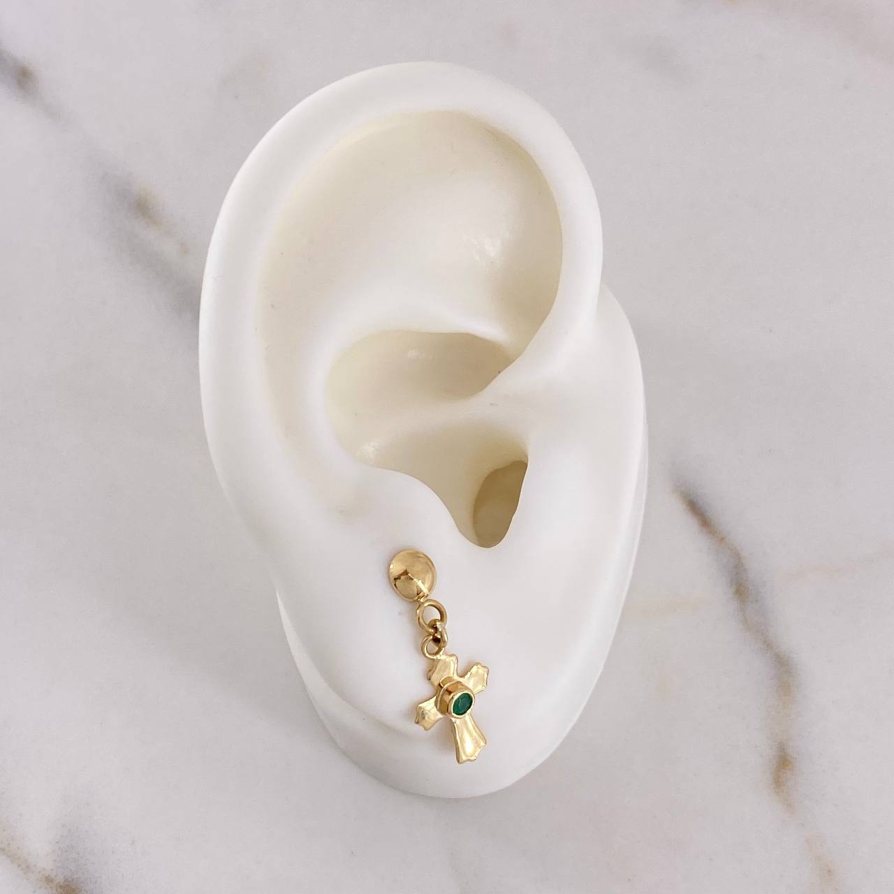 Stud Earrings Gothic Cross Earring 1.4gr / Emerald 6pts 18K Yellow Gold (Jewel) $