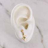Stud Earrings Gothic Cross Earring 1.4gr / Emerald 6pts 18K Yellow Gold (Jewel) $