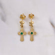 Stud Earrings Gothic Cross Earring 1.4gr / Emerald 6pts 18K Yellow Gold (Jewel) $