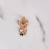 Pendant Rabbit 2.25gr / 2.3cm / White Black Zircons 18K Rose Gold #