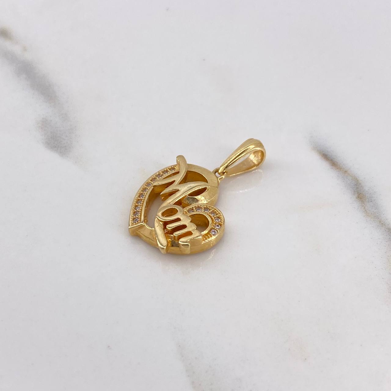 Pendant Heart Mom 4.05gr / 2.6cm / White Zircons 18K Yellow Gold #
