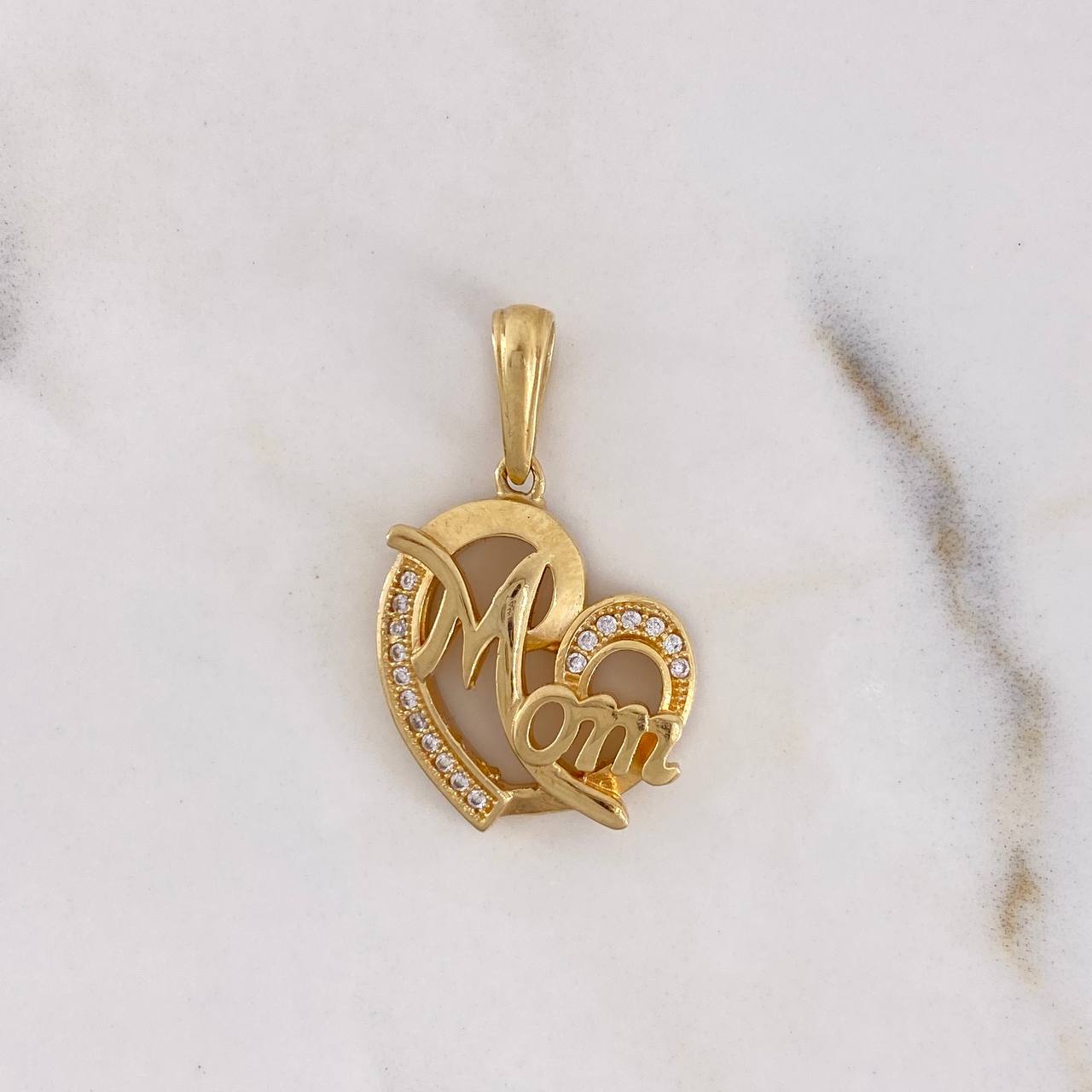 Pendant Heart Mom 4.05gr / 2.6cm / White Zircons 18K Yellow Gold #