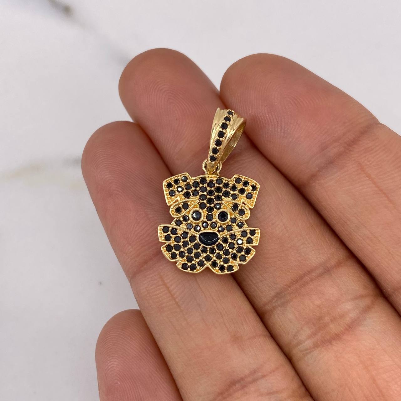 Pendant Dog 2.9gr / 2.4cm / Black Zircons 18K Yellow Gold #