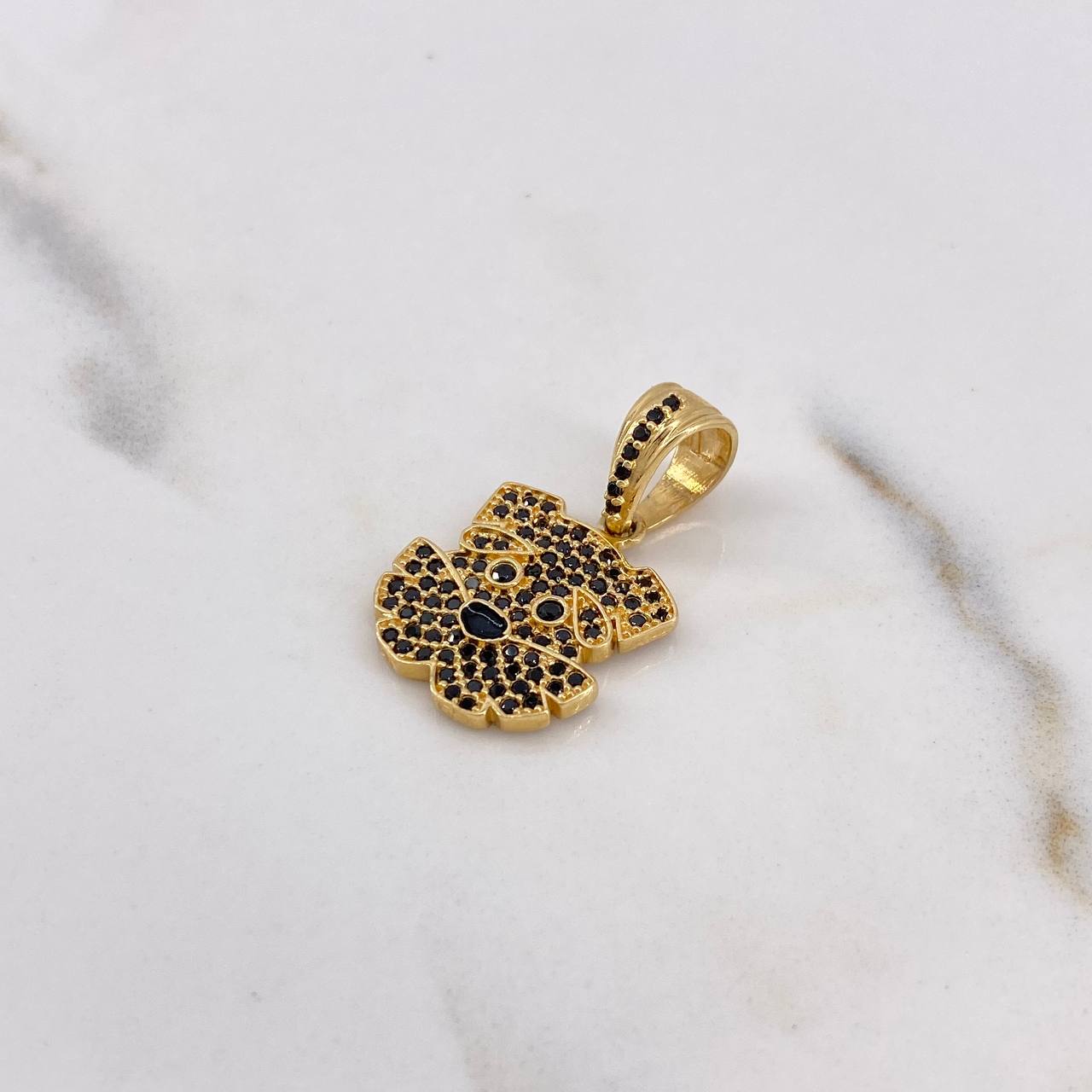 Pendant Dog 2.9gr / 2.4cm / Black Zircons 18K Yellow Gold #