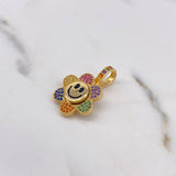 Pendant Animated Flower 4.5gr / 2.5cm / Colored Zircons 18K Yellow Gold #