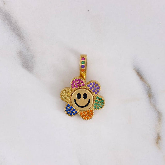 Pendant Animated Flower 4.5gr / 2.5cm / Colored Zircons 18K Yellow Gold #