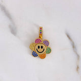 Pendant Animated Flower 4.5gr / 2.5cm / Colored Zircons 18K Yellow Gold #