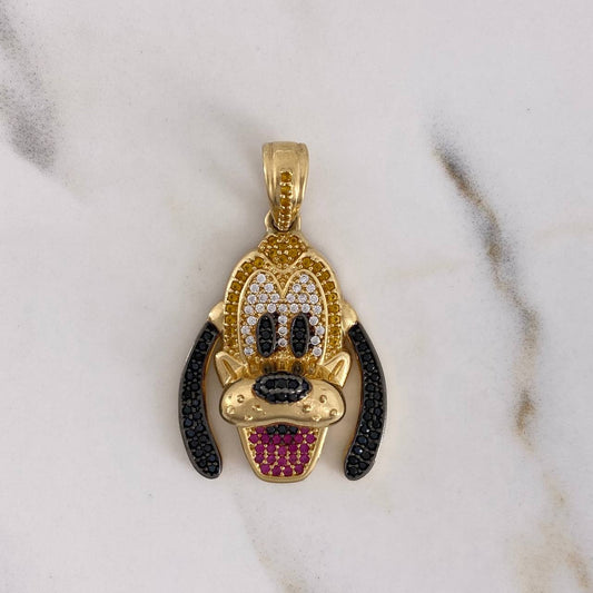 Pendant Dog 7.4gr / 3.6cm / White-Black-Fuchsia-Yellow Zircons 18K Yellow Gold $