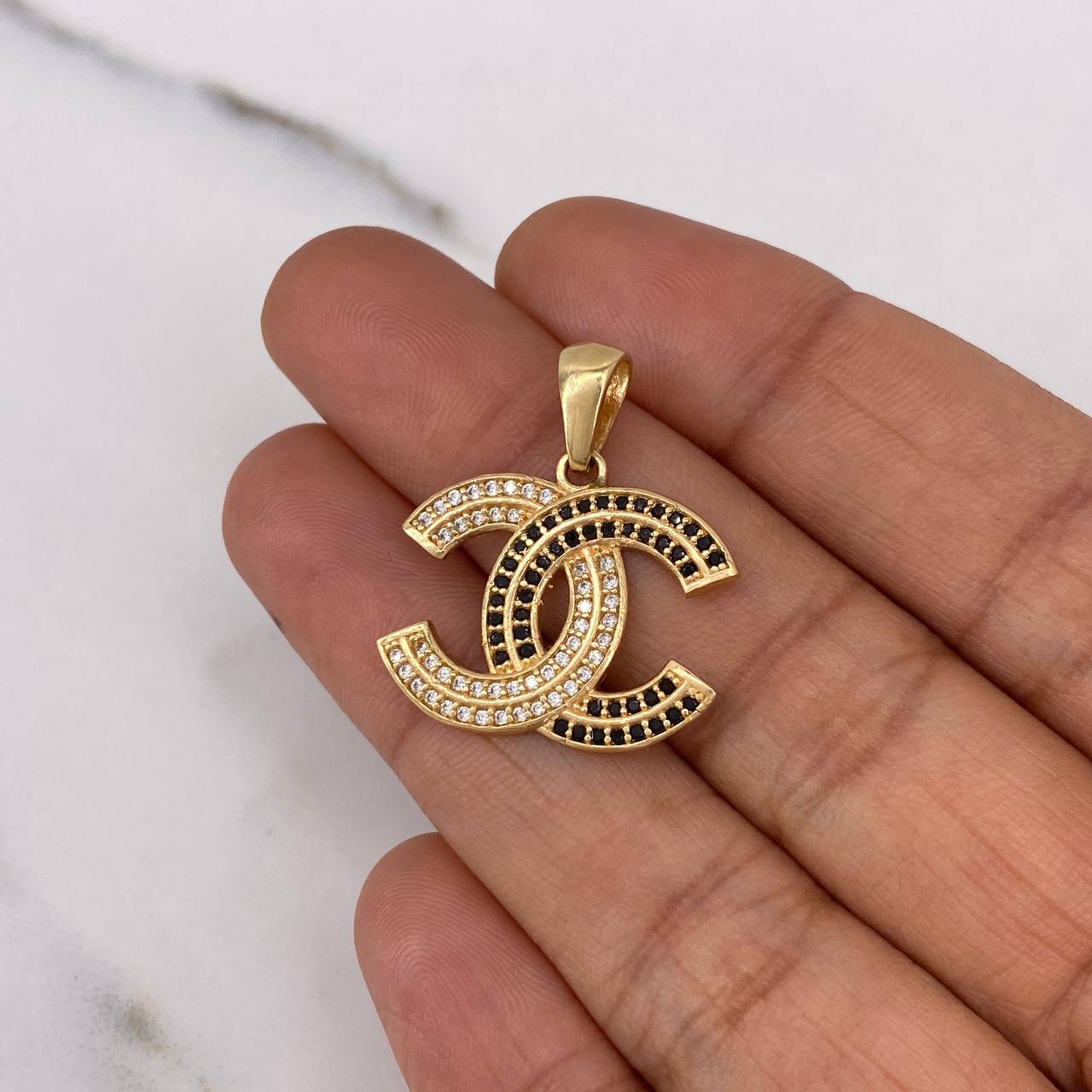 Pendant CC 3.25gr / 2.6cm / White Black Zircons 18K Yellow Gold #