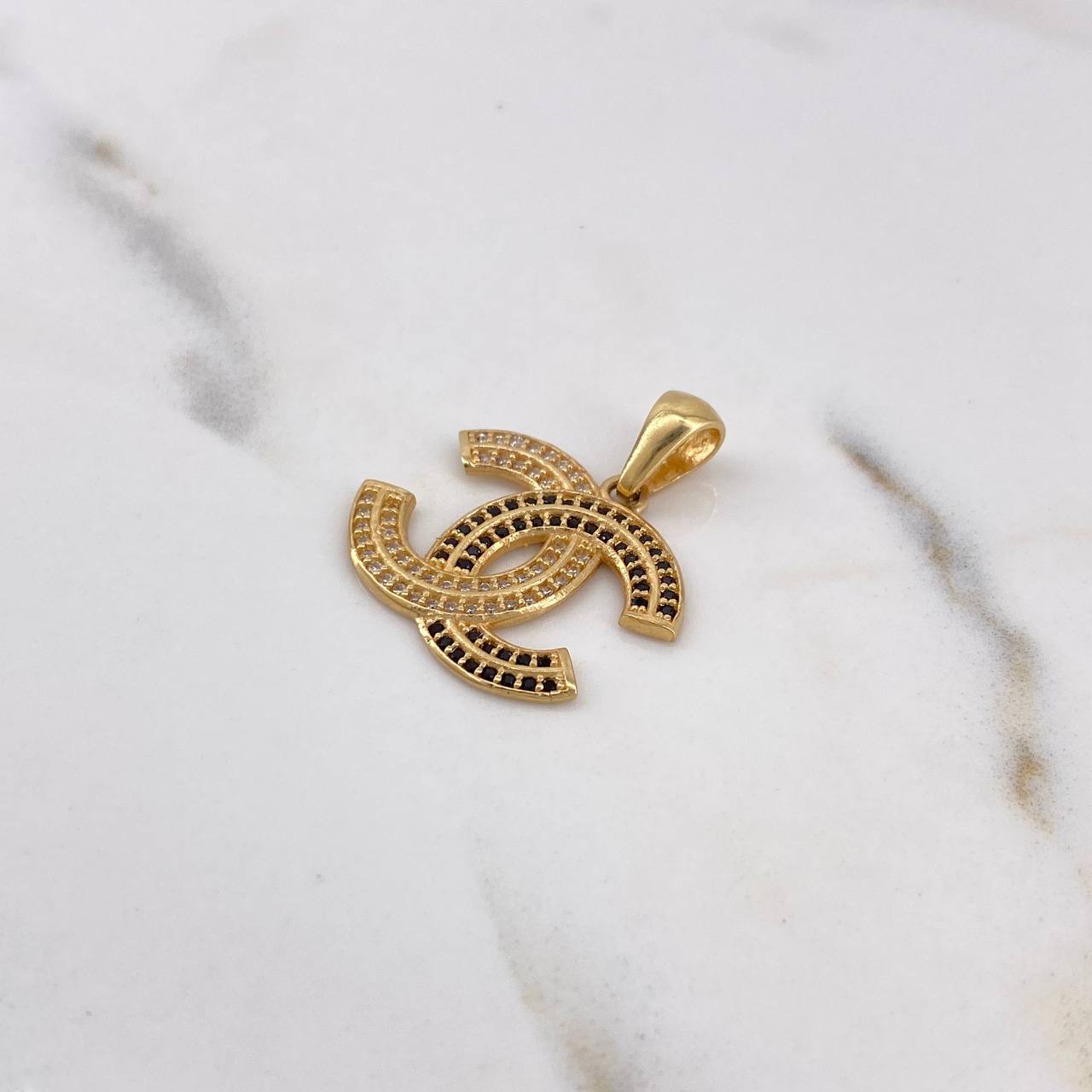 Pendant CC 3.25gr / 2.6cm / White Black Zircons 18K Yellow Gold #