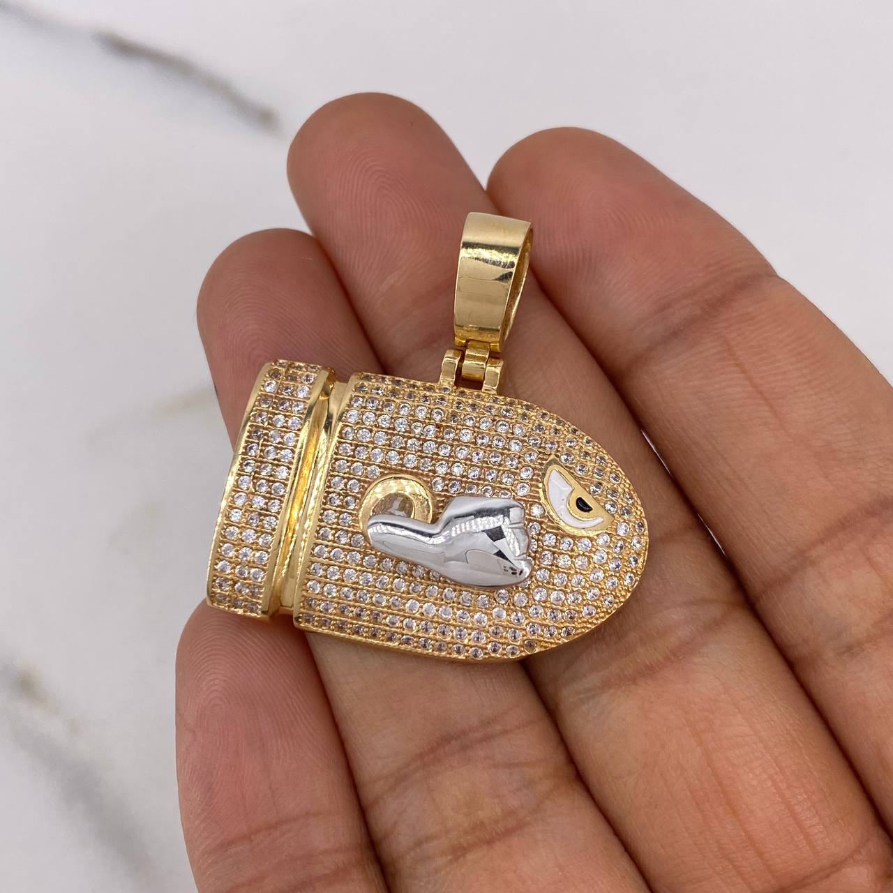 Dije Bala Cañon Cohete 11.1gr / 3.1cm / Circones Blancos Dos Oros Amarillo Blanco 18K $