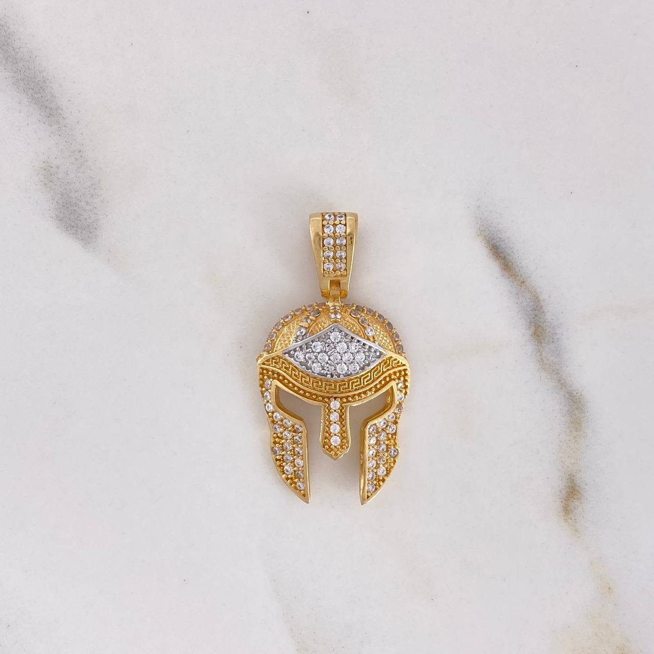 Pendant Spartan Helmet 3.5gr / 3cm / White Zircons Two 18K Yellow White Gold $