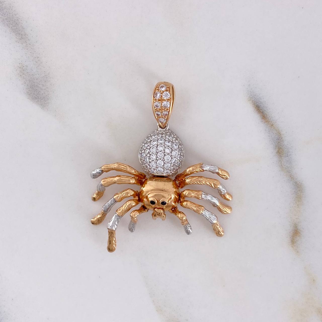 Pendant Spider 4.9gr / 3cm / Black and White Zircons Two 18K White and Rose Gold &