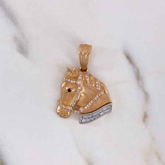 Pendant Horse 8.5gr / 3.2cm / White and Black Zircons Two-tone 18K White and Rose Gold $