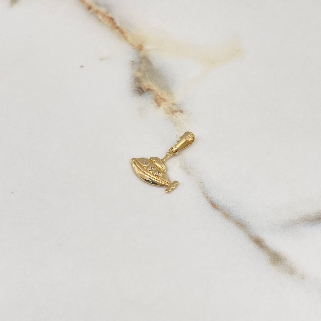 Pendant Submarine 0.95gr / 1.8cm / White Zircons Yellow Gold $