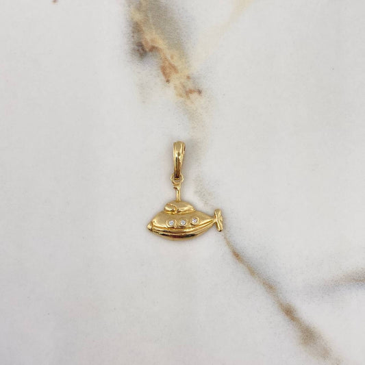 Pendant Submarine 0.95gr / 1.8cm / White Zircons Yellow Gold $