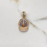 Pendant NY Cap 4.05gr / 3cm / White Blue Zircons Three Golds $