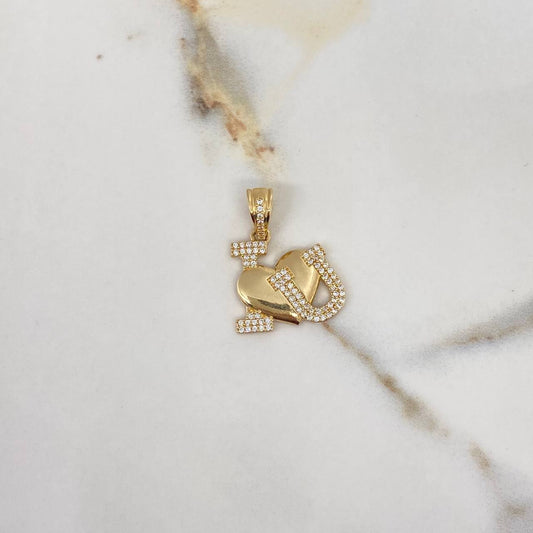 Pendant I Love 3.7gr / 2.9cm / White Zirconia Yellow Gold $