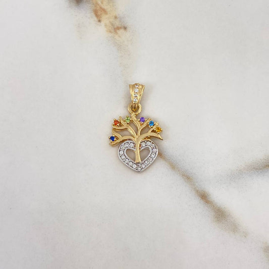 Pendant Tree of Life Heart 2.35gr / 2.3cm / White Zircons Colors Two Golds Yellow White $