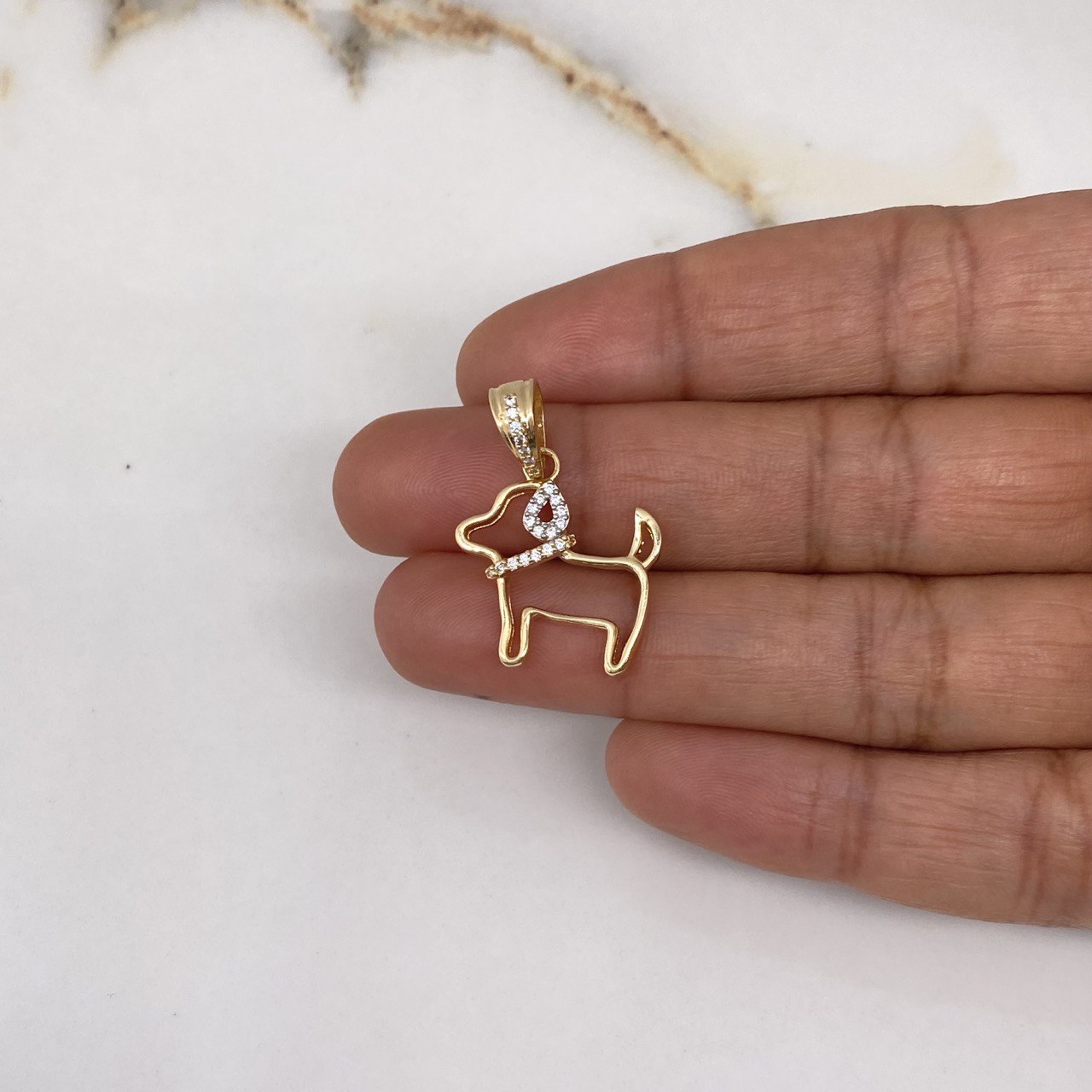 Pendant Dog Silhouette 3.45gr / 2.7cm / White Zircons Two-tone Yellow White Gold $