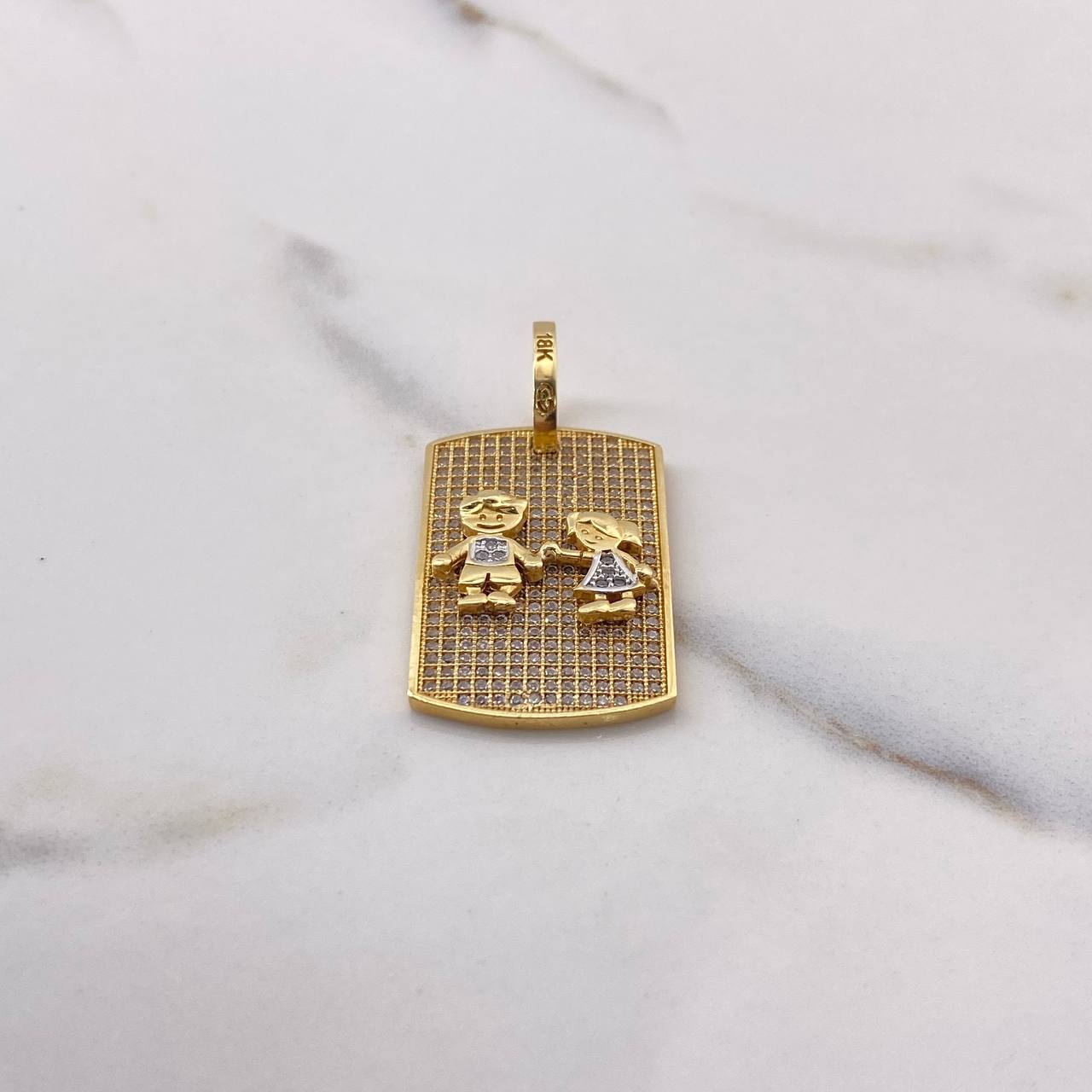 Pendant Children's Plate 7.6gr / 3.8cm / White Zircons Two Yellow and White Golds $