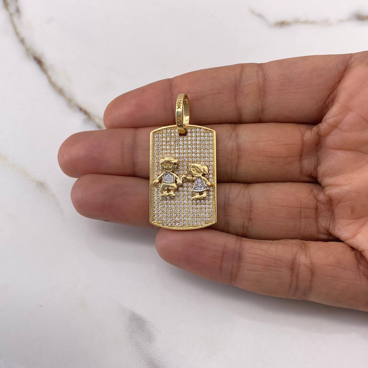 Pendant Children's Plate 7.6gr / 3.8cm / White Zircons Two Yellow and White Golds $