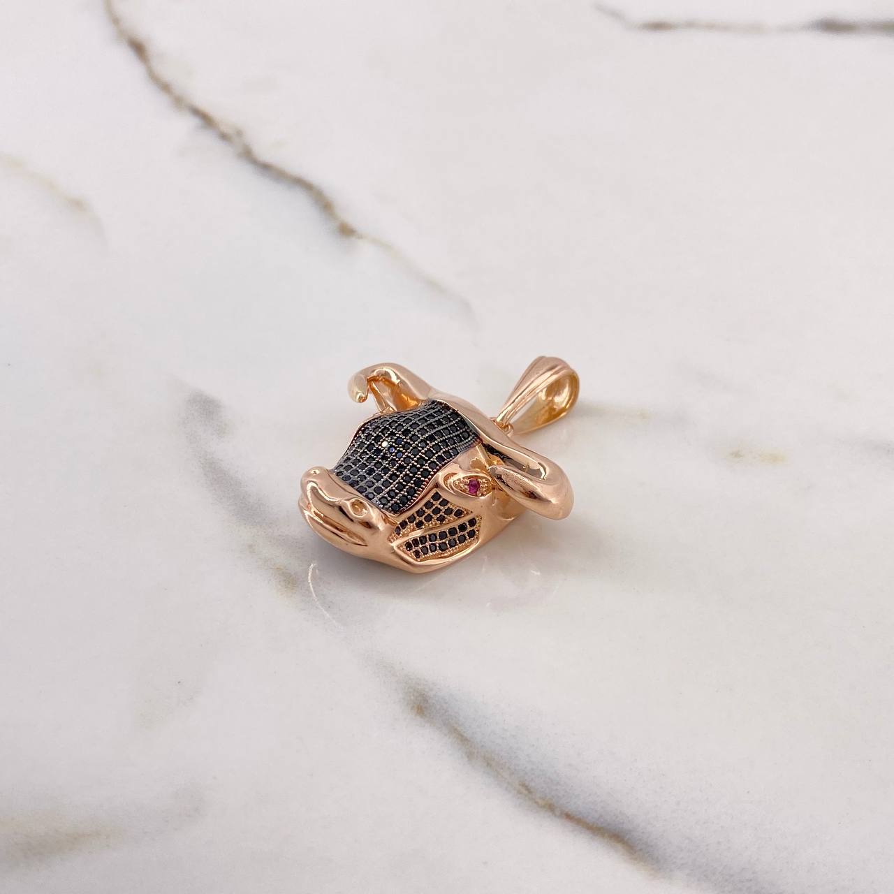 Pendant Bull 16.05gr / 4.2cm / Fuchsia Black Zircons Rose Gold $